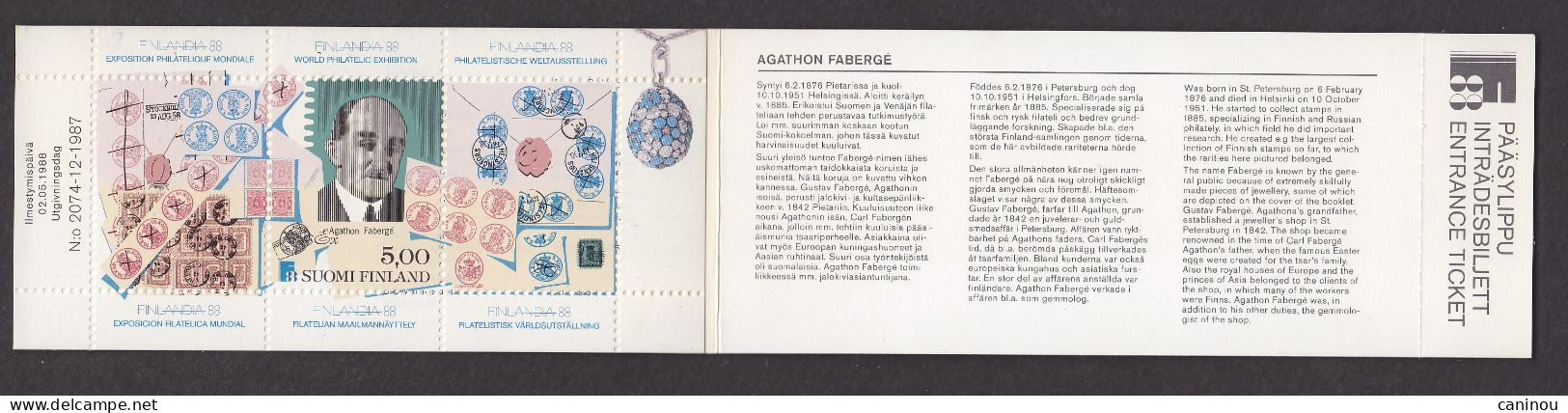 FINLANDE CARNET  Y & T C1014 FINLANDIA 88 FABERGE 1988 NEUF AVEC TICKET ENTREE EXPOSITION - Postzegelboekjes