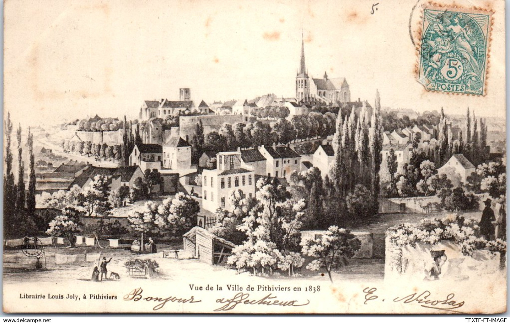 45 PITHIVIERS - Vue De La Ville De Pithiviers En 1838 (d'apres Gravure) - Pithiviers