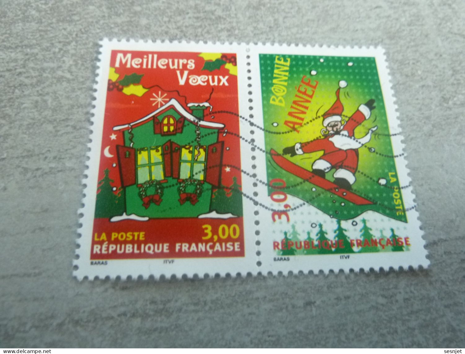 Meilleurs Voeux - Père Noël Et Maison - 3f. + 3f. - Yt 3203 Et 3204 - Multicolore - Oblitérés - Année 1998 - - Anno Nuovo