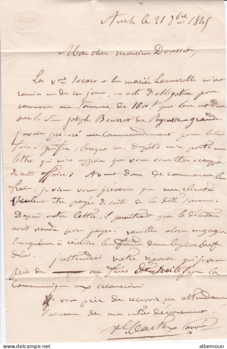 LAC Auch Pour Bassoues 1845  Décimes Rural - 1801-1848: Précurseurs XIX