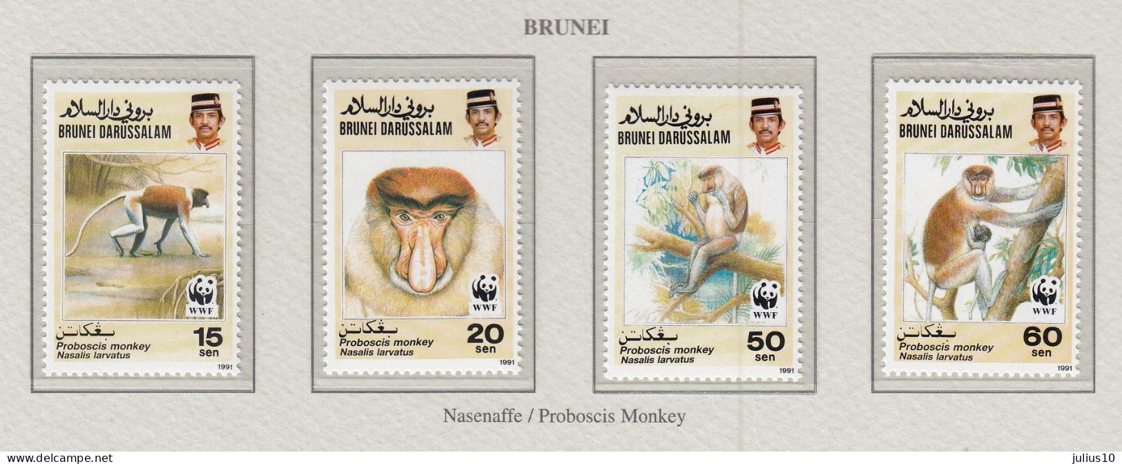 BRUNEI 1991 WWF Monkeys Mi 430-433 MNH(**) Fauna 790 - Singes