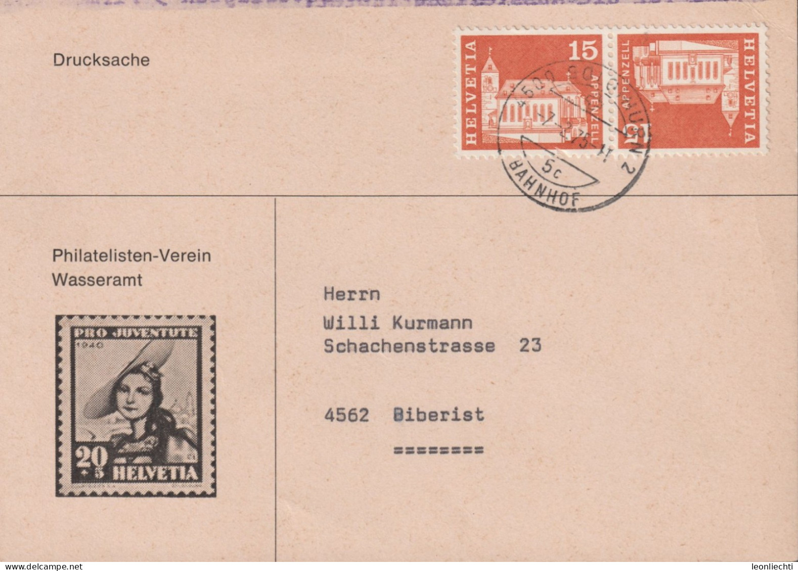 1968/75 Schweiz, Drucksache Zum:CH K52, Mi:CH K50, Appenzell, Philatelisten-Verein, Wasseramt - Briefe U. Dokumente