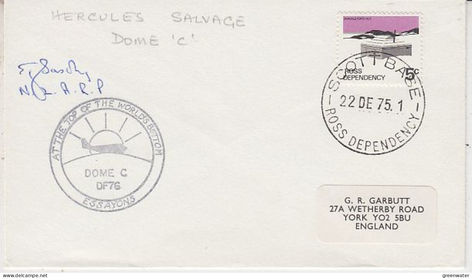 Ross Dependency 1975 Dome C Signature Ca Scott Base 22 DE 1975 (RO160) - Lettres & Documents