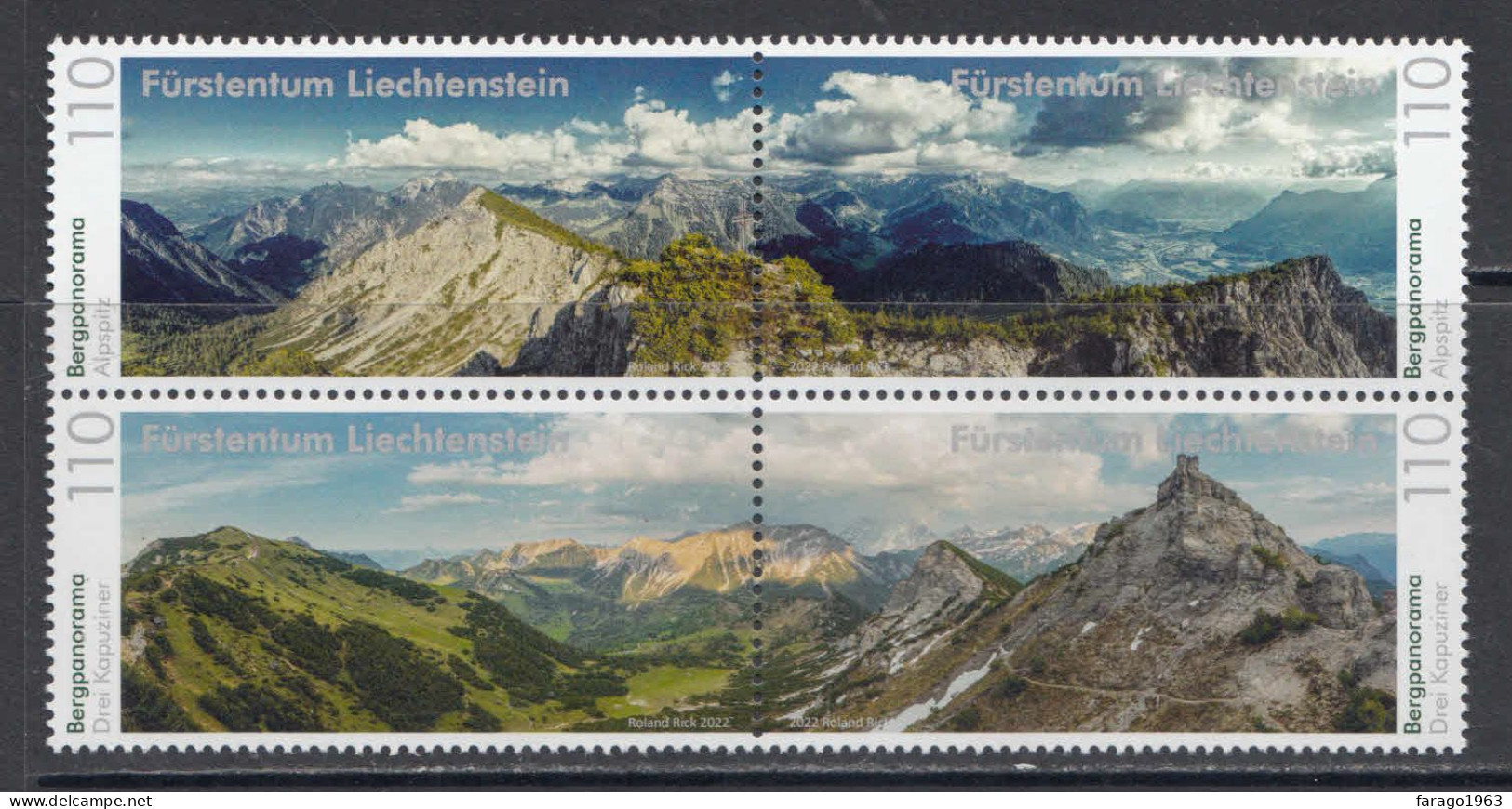 2022 Liechtenstein Mountains Views  Complete Block Of 4 SILVER MNH @ BELOW FACE VALUE - Nuovi