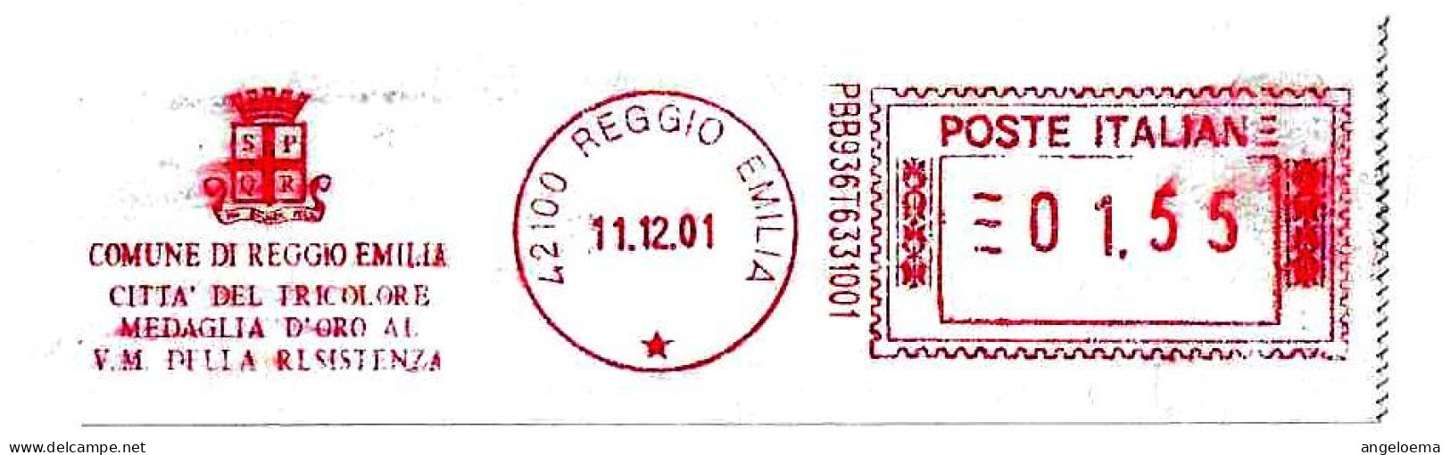 ITALIA - 2001 Comuni D'Italia: REGGIO EMILIA Città Del Tricolore E Medaglia Oro V.m. Resistenza - Ema Affranc. Red Meter - Seconda Guerra Mondiale