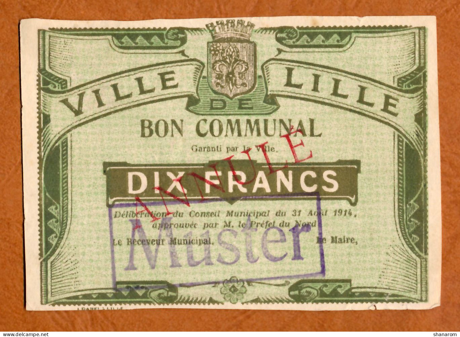 1914-18 // Ville De LILLE (Nord 59) // Août 1914 // Bon Communal De 10 Francs // Annulé-Muster - Bons & Nécessité