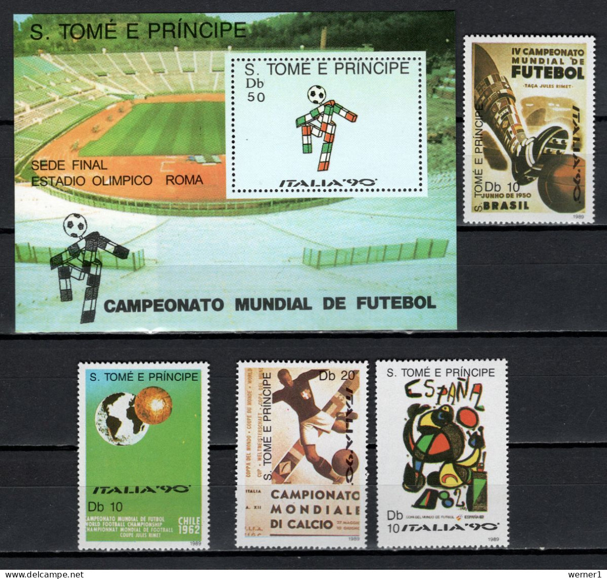 Sao Tome E Principe (St. Thomas & Prince) 1989 Football Soccer World Cup Set Of 4 + S/s MNH - 1990 – Italia