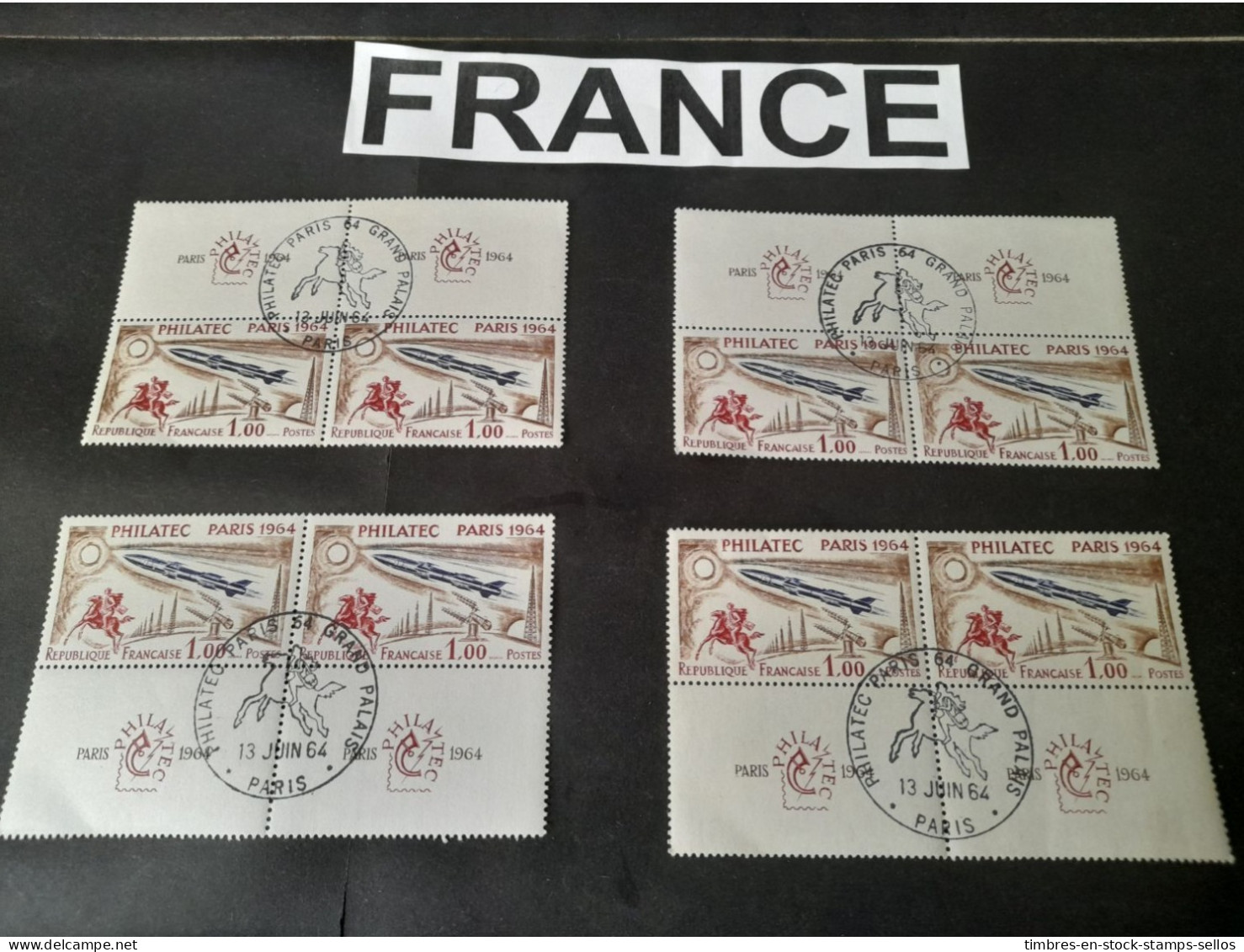 FRANCE   4 X ,PAIRES PHILATEC 1964 OBLITÉRÉS  13.JUIN 1964 1ER JOUR    4 FIRST DAY COVERS 1964  PHILATEC - Lots & Kiloware (mixtures) - Max. 999 Stamps