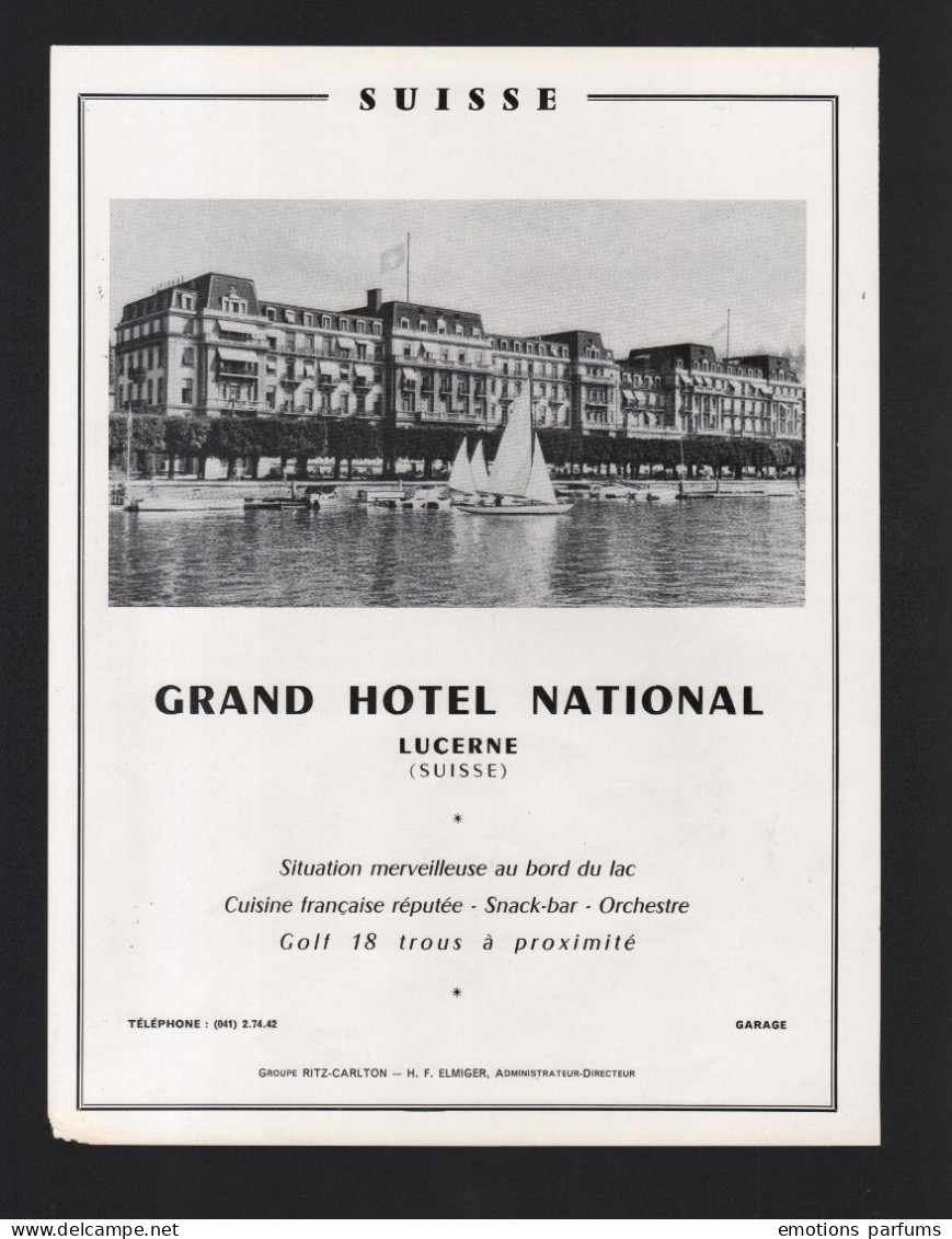 Pub Papier 1965 Tourisme Voyage  La SUISSE Grand Hotel National Lucerne - Advertising
