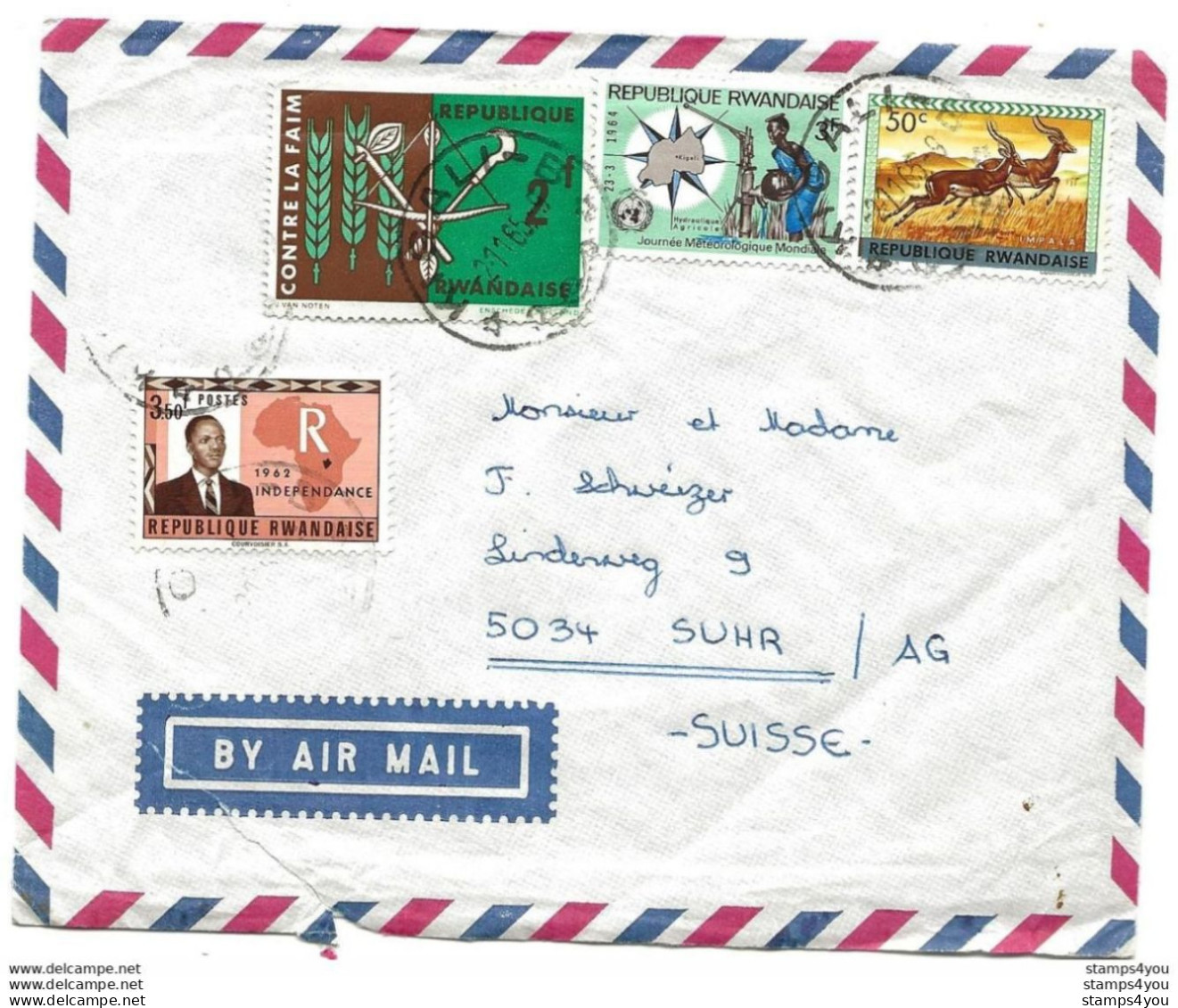 242 - 30 - Enveloppe Envoyée De  Kigali En Suisse 1965 - Covers & Documents