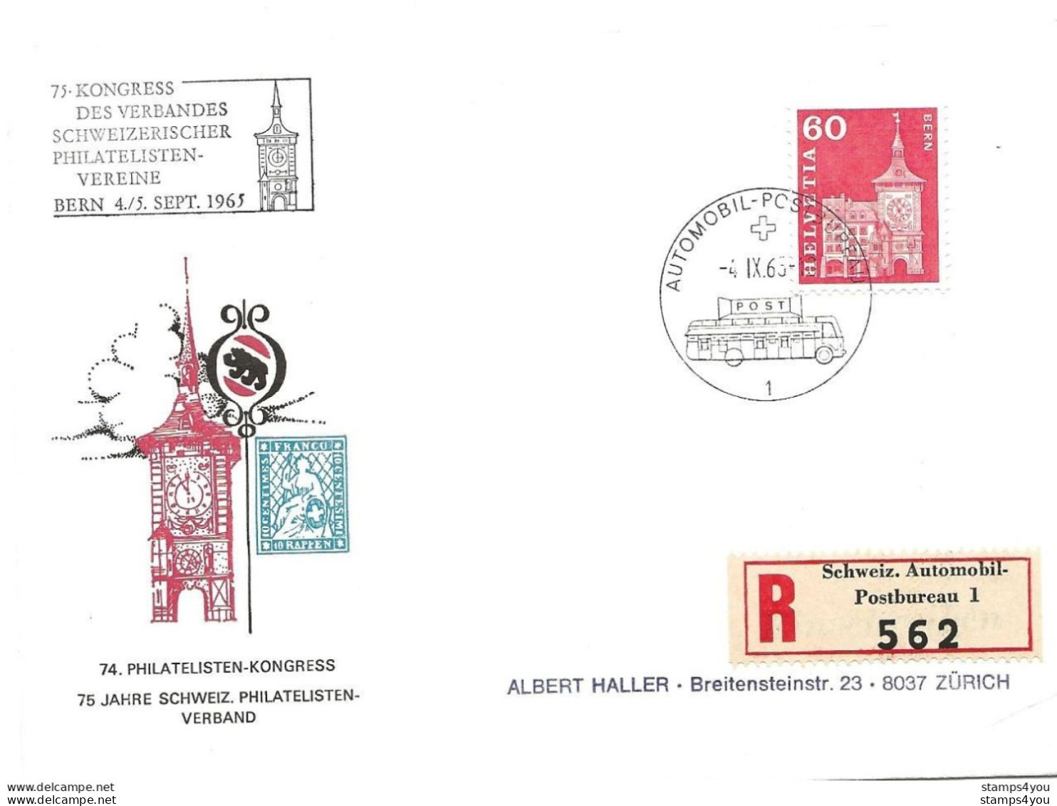 225 - 75 - Enveloppe Recommandée Avec Oblit Spéciale "75. Kongress Verbandes CH Philatelisten-vereine 1965" - Marcofilia