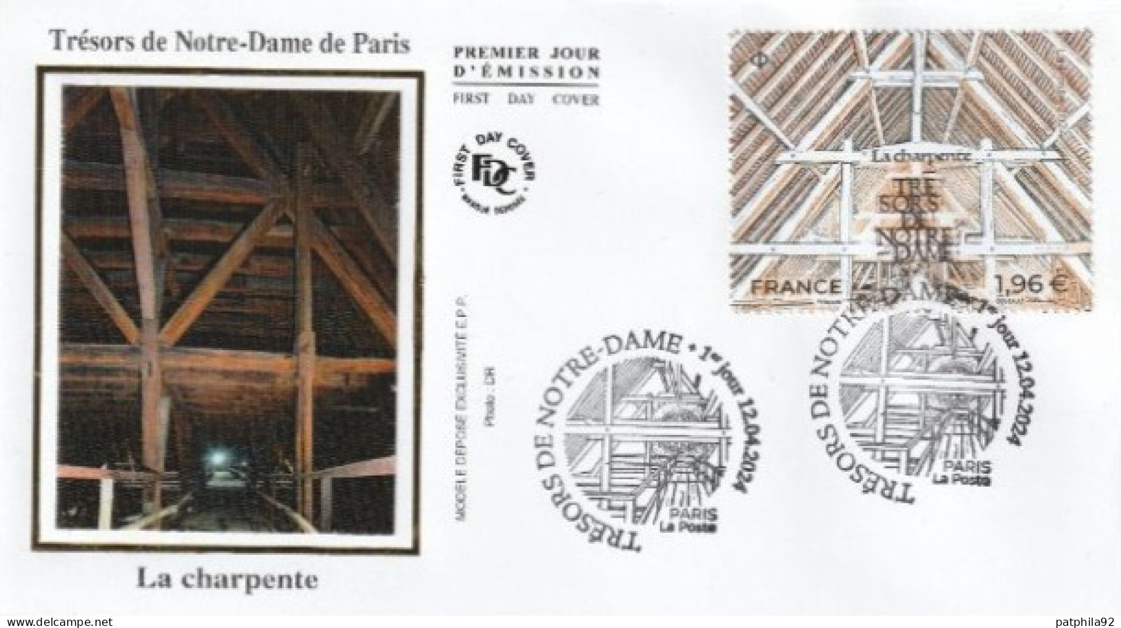 Fdc 2024_Envel. 1er Jour_fdc_soie_ La Charpente, Trésors De Notre-Dame De Paris. PJ Paris 12/04/24. - 2020-…
