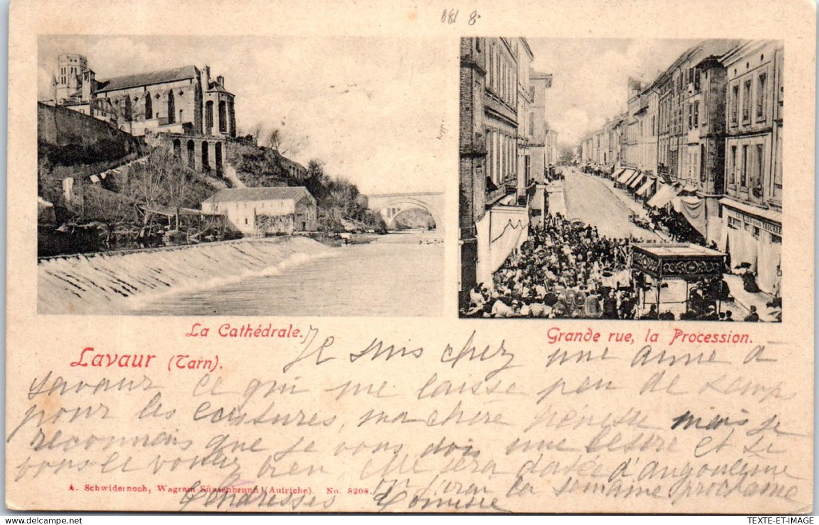 81 LAVAUR - Carte Double Vue Cathedrale Et Procession  - Lavaur