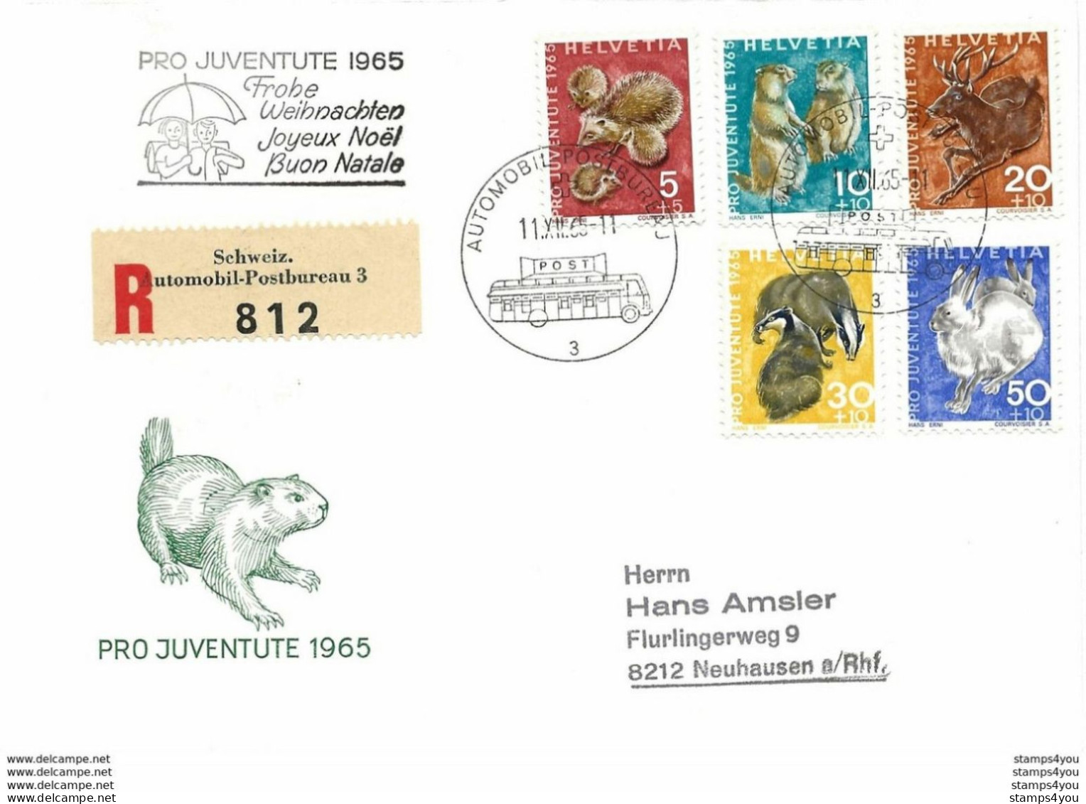 256 - 1 - Enveloppe Recommandée Avec Oblit Spéciale "Pro Juventute 1965" - Marcofilia