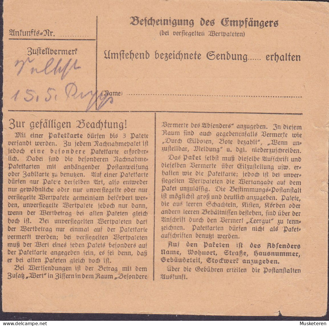 Deutsches Reich Paketkarte Bulletin D'Expedition Freight Card MÜHLHAUSEN (Elssas) 1941 NÜRNBERG 2x Hindenburg (2 Scans) - Occupation 1938-45