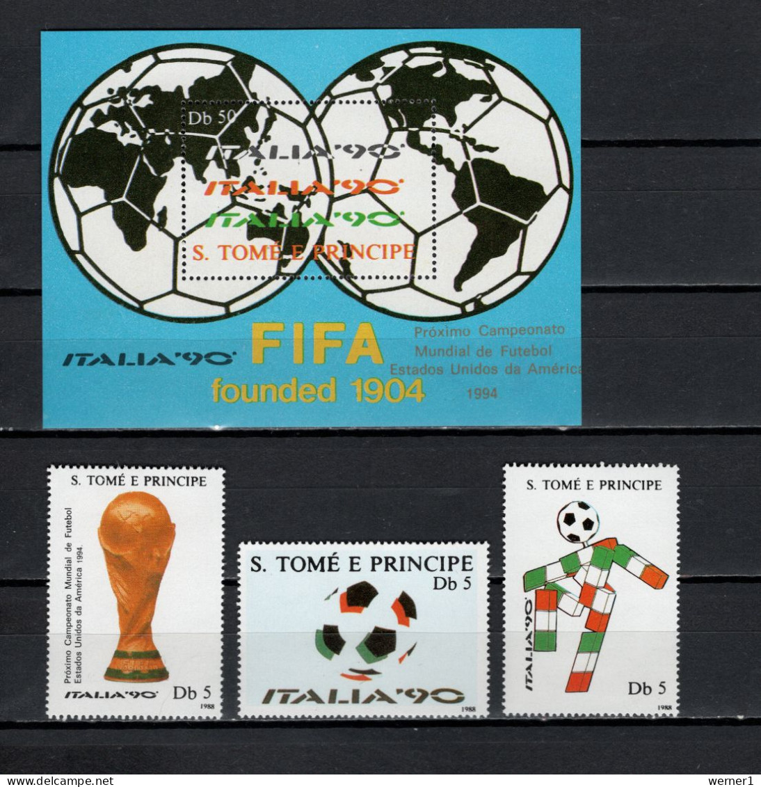 Sao Tome E Principe (St. Thomas & Prince) 1988 Football Soccer World Cup 3 Stamps + S/s MNH - 1990 – Italy