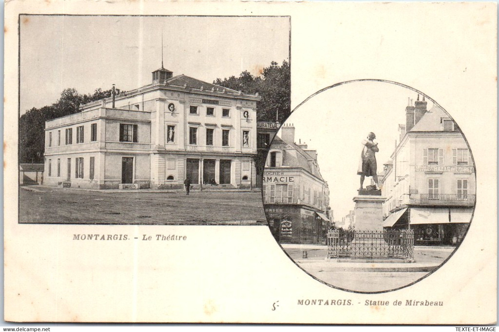 45 MONTARGIS - Carte Souble Vues, Theatre Et Statue De Mirabeau - Montargis