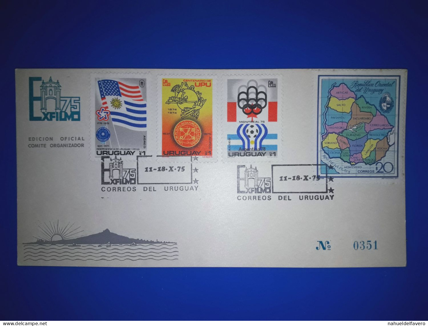 URUGUAY : Carte Commémorative De "Exfilmo 75" (Edition Officielle Du Comité D'Organisation). Variété De Timbres-poste Et - Uruguay