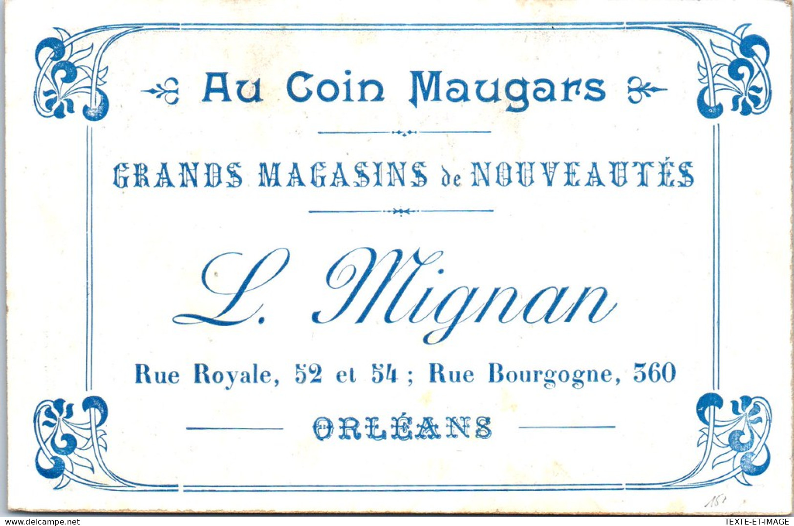 45 ORLEANS - Carte Publicitaire Magasin MIGNAN Rue Royale Et Bourgogne  - Orleans