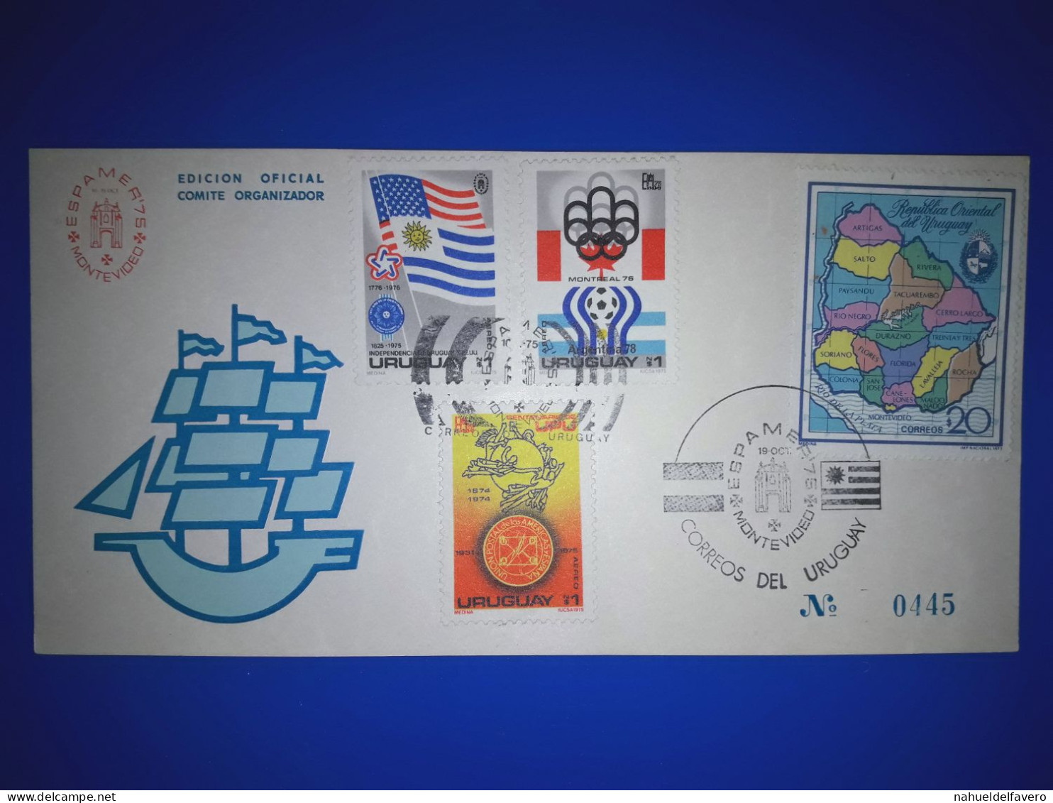 URUGUAY : Carte Commémorative De "Exfilmo 75" (Edition Officielle Du Comité D'Organisation). Variété De Timbres-poste Et - Uruguay