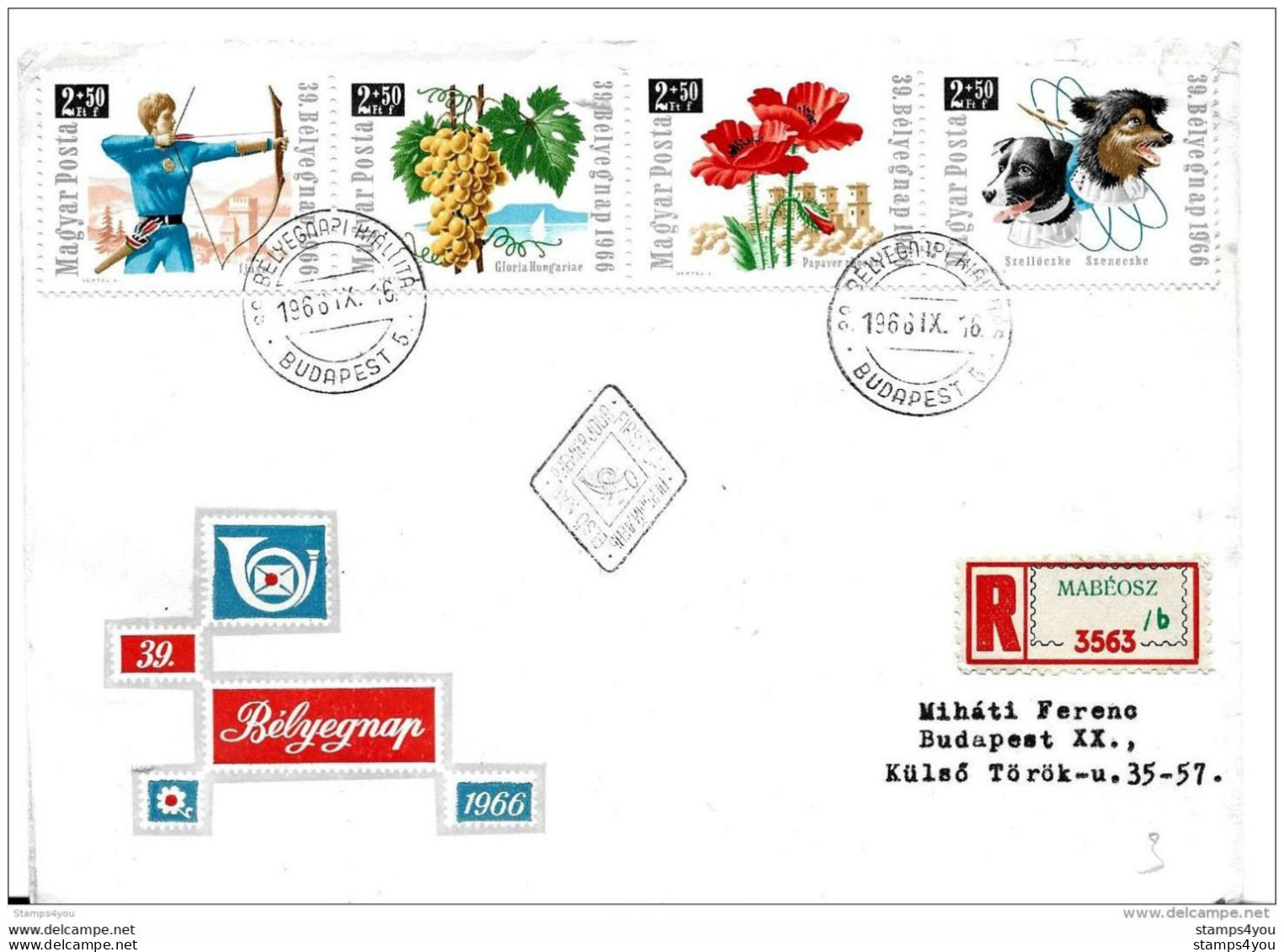 83 - 20/21 - 2 Enveloppes Recommandée De Hongrie Avec Série, Et Bloc Et Oblit Spéciale 1966 - Brieven En Documenten