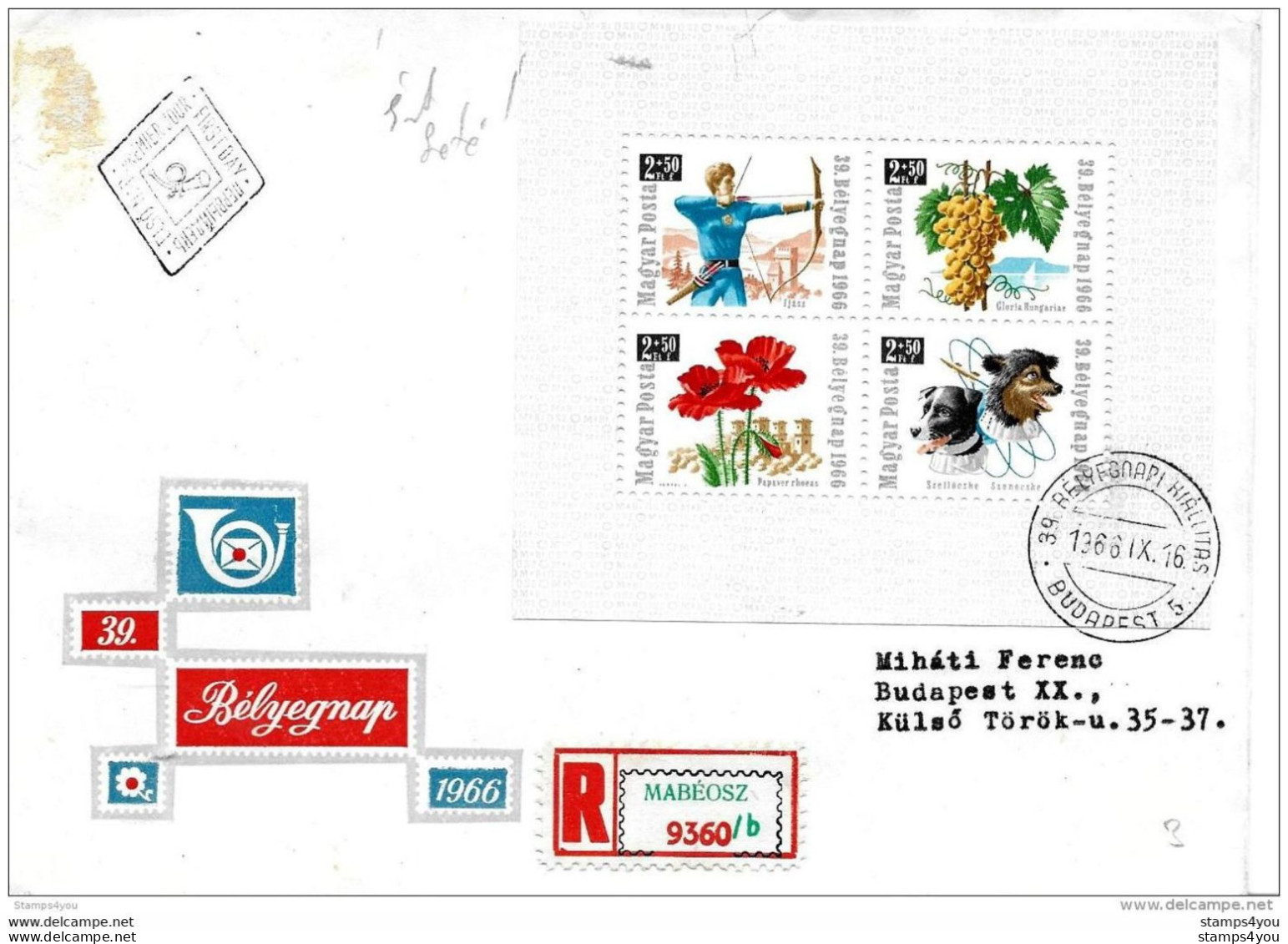 83 - 20/21 - 2 Enveloppes Recommandée De Hongrie Avec Série, Et Bloc Et Oblit Spéciale 1966 - Brieven En Documenten