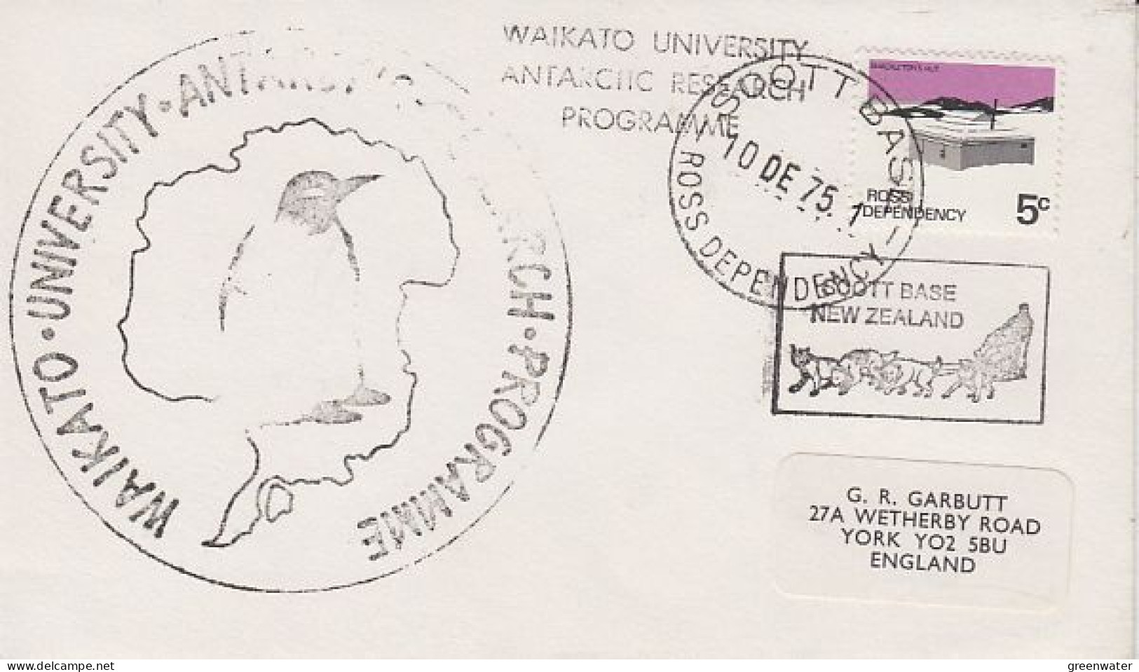 Ross Dependency 1975 Waikato University Ca Scott Base  10 DE 1975 (RO163) - Storia Postale