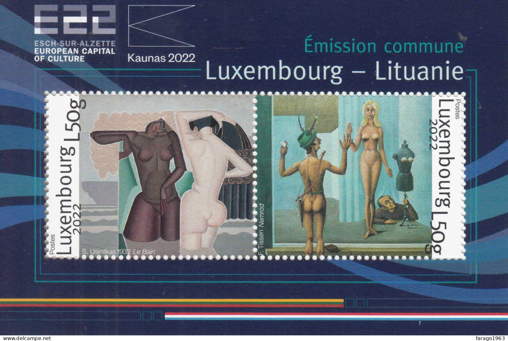 2022 Luxembourg Art Kaunas European Capital Of Culture JOINT ISSUE Souvenir Sheet  MNH @ BELOW FACE VALUE - Ongebruikt
