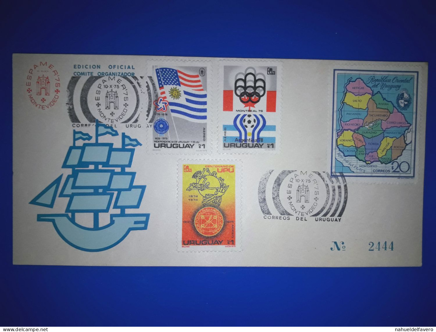 URUGUAY : Carte Commémorative De "Exfilmo 75" (Edition Officielle Du Comité D'Organisation). Variété De Timbres-poste Et - Uruguay