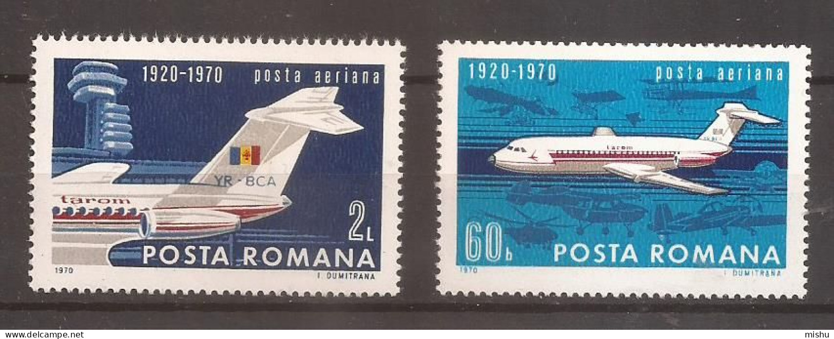 LP 722 Romania -1970 - 50 ANI DE AVIATIE CIVILA IN ROMANIA SERIE, Nestampilat - Other & Unclassified