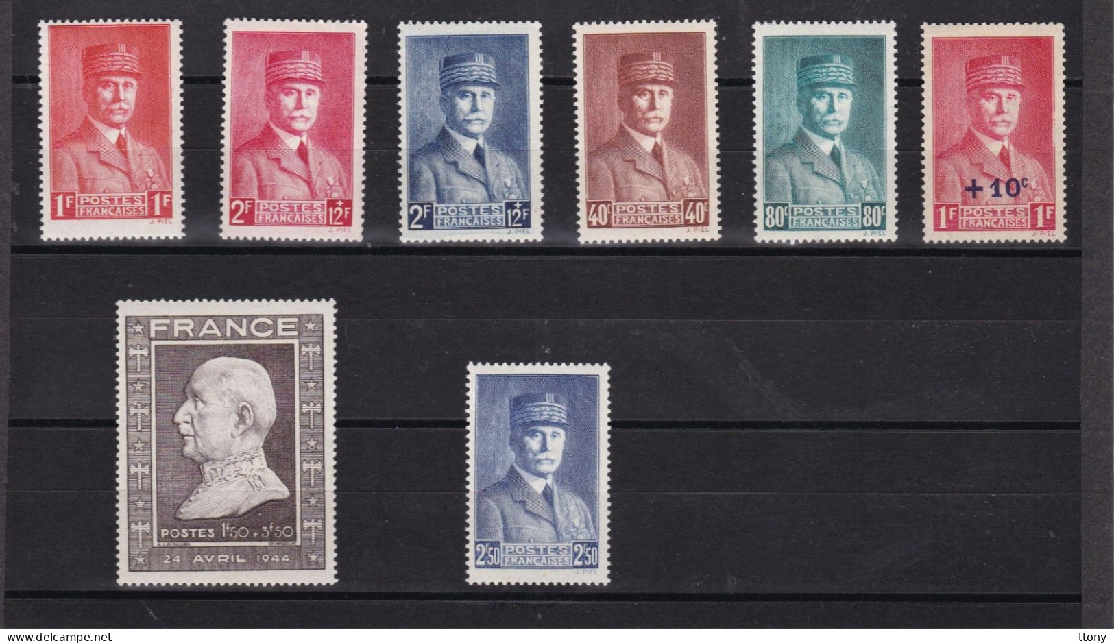 12  Timbres France Pétain   Neufs **    N° 470  - 471 - 472 - 473 - 494 - 568 -  571 - 606 - Et Bande  568 à 571 - Unused Stamps