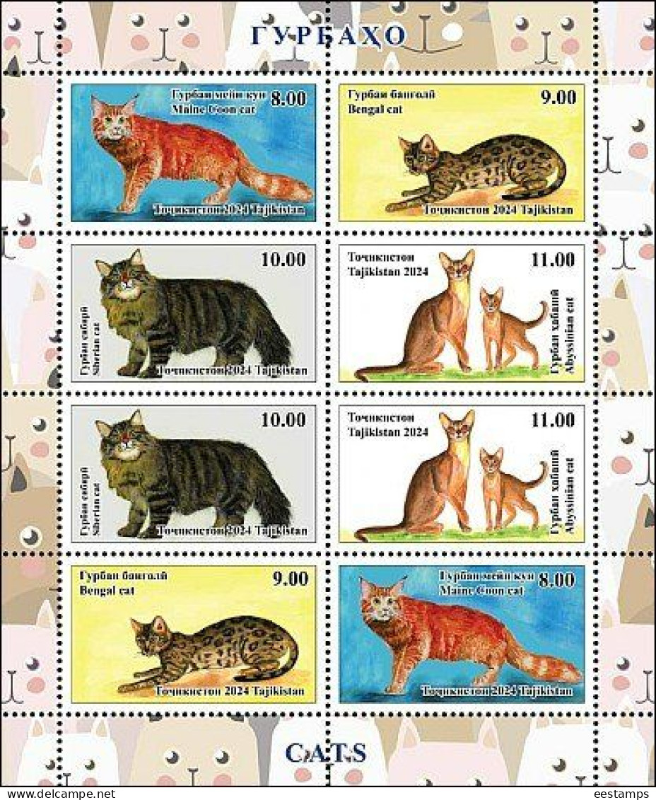 Tajikistan 2024 . Cats. Sheetlet Of 8 - Tadschikistan