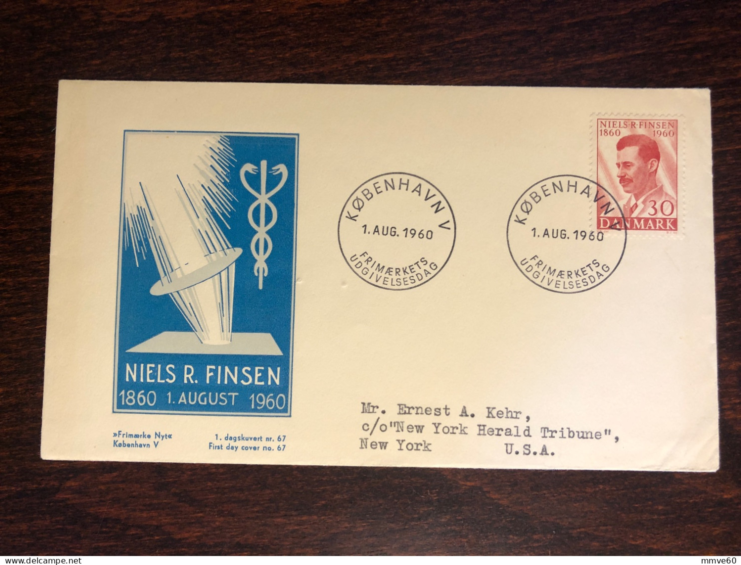 DENMARK FDC COVER 1960 YEAR FINSEN RADIATION  HEALTH MEDICINE STAMPS - FDC