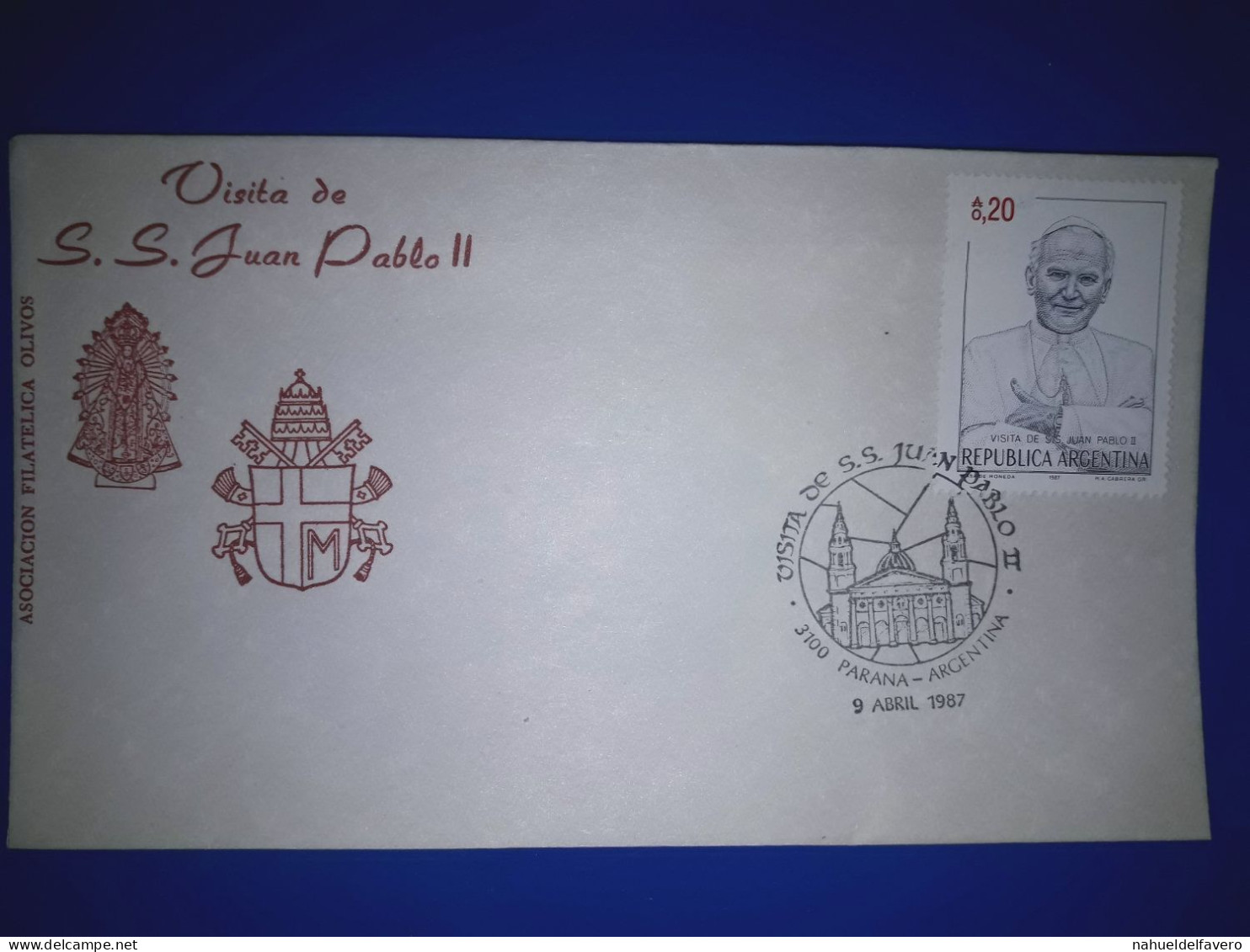 ARGENTINE; Enveloppe Commémorative De "La Visite De Sa Sainteté Jean-Paul II", édition De L'Association Philatélique Oli - FDC