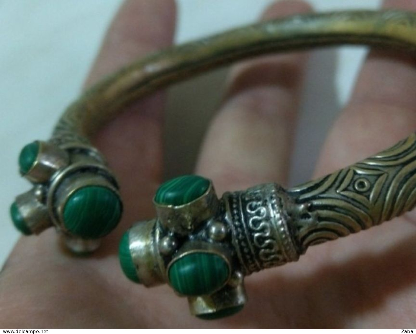 Antique Medival Silver Bracelets With Green Stone - Bracelets