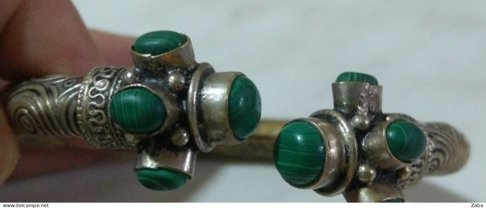 Antique Medival Silver Bracelets With Green Stone - Bracelets
