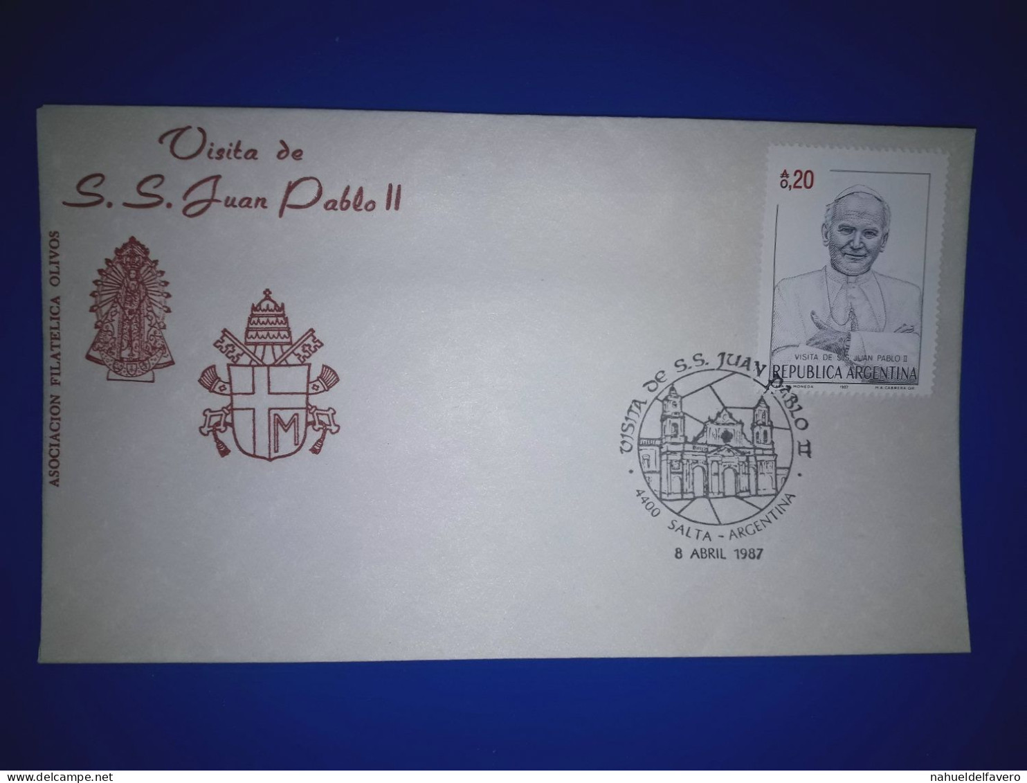 ARGENTINE; Enveloppe Commémorative De "La Visite De Sa Sainteté Jean-Paul II", édition De L'Association Philatélique Oli - FDC