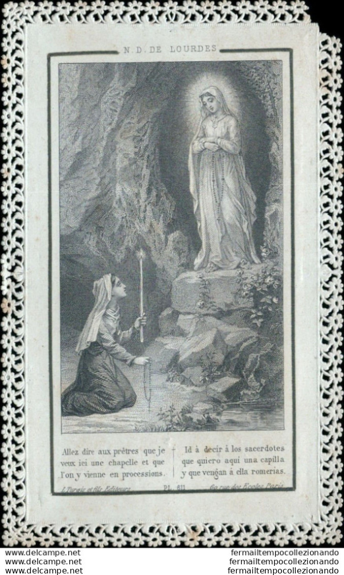 Bm59 Antico Santino Merlettato Holy Card Madonna Di Lourdes - Devotieprenten