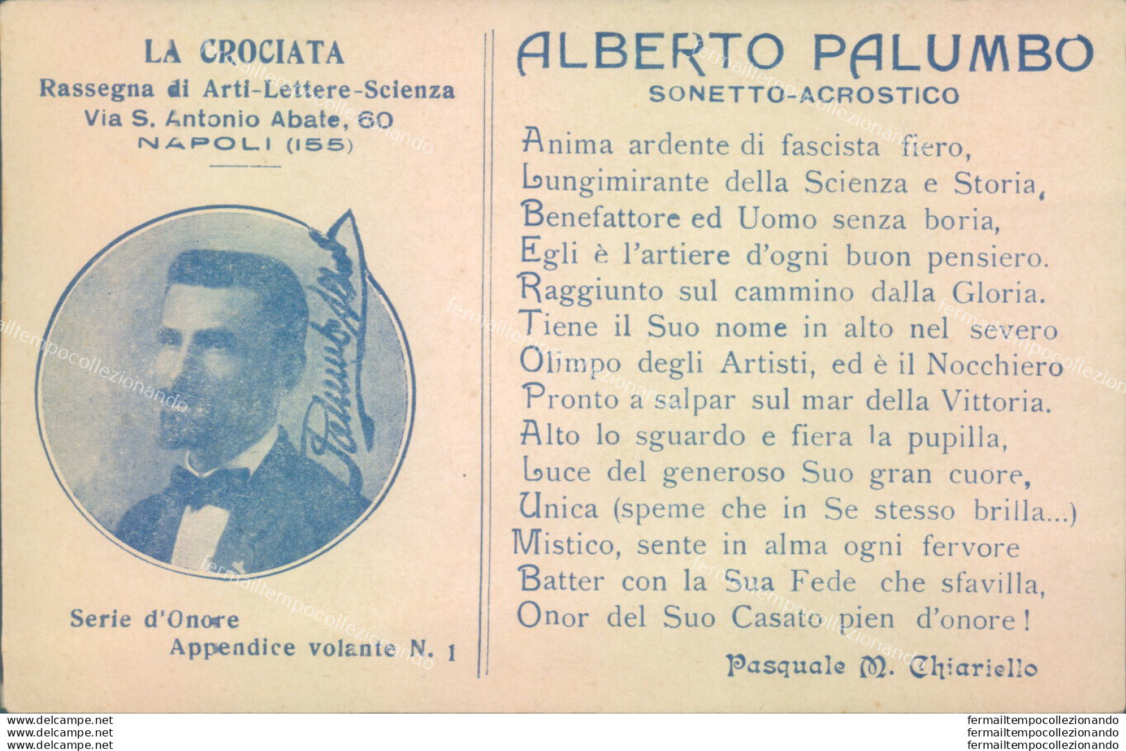 Ab106 Cartolina   Napoli Alberto Palumbo Sonetto Acrostico Autografo - Andere & Zonder Classificatie