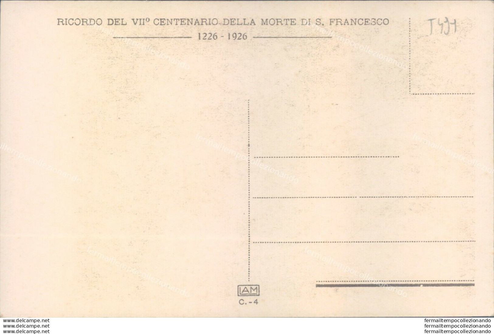 T499 Cartolina Ricordo Del VII Centenario Di S.francesco D'assisi - Otros & Sin Clasificación
