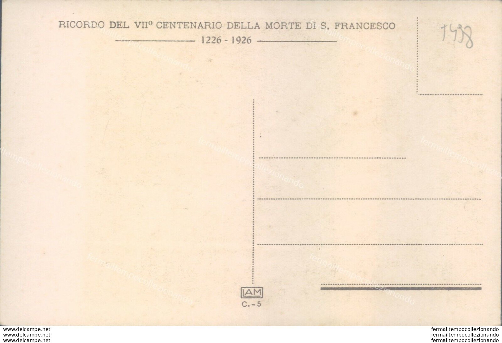 T498 Cartolina Ricordo Del VII Centenario Di S.francesco D'assisi - Other & Unclassified