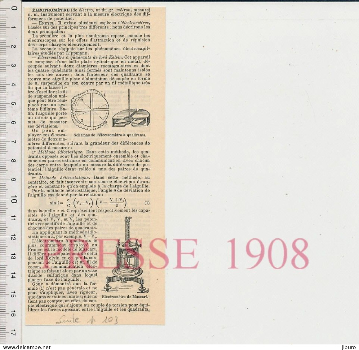 4 Vues Doc 1908 Electrométrie Electromètre De Mascart Lippmann + Electroscope à Feuille D'or Electr. De Saussure - Other & Unclassified