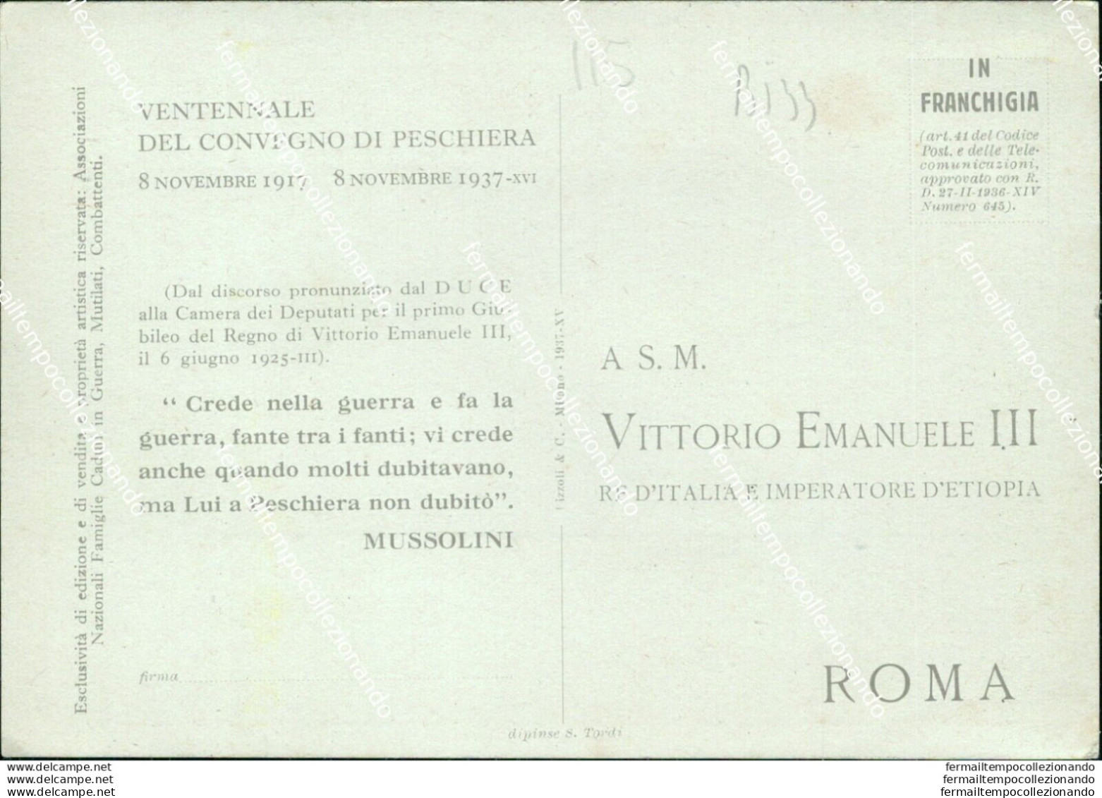 Bi33 Cartolina Ventennale Del Convegno Di Peschiera - Andere & Zonder Classificatie