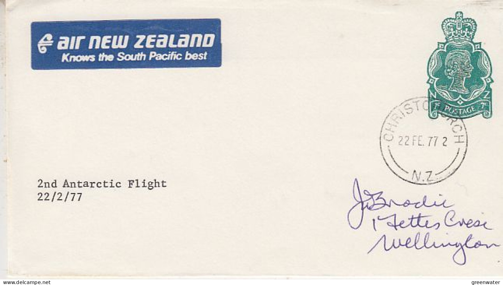 New Zealand Air New Zealand 2nd Antarctic Flight 22 FEB 1977 Cover + Letter (RO164) - Voli Polari