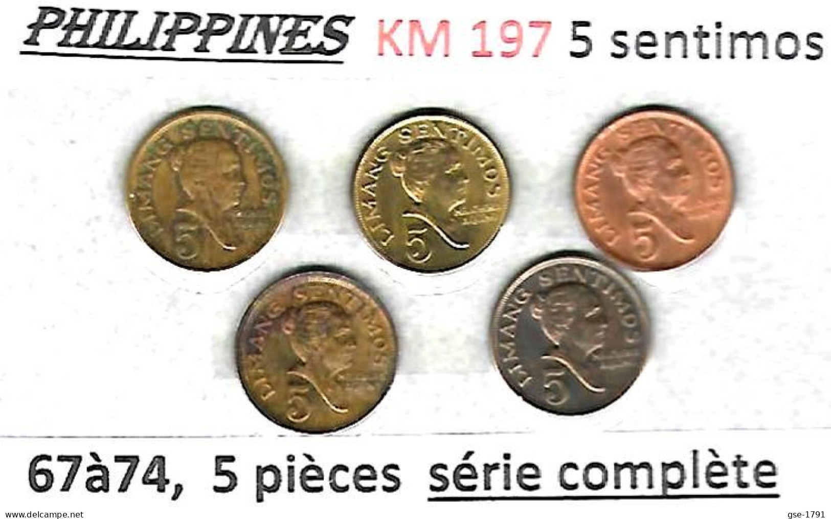 PHILIPPINES Républic Décimal, Melchora Aquino, 5 Sentimos, KM 197, Série Complète. - Filippine