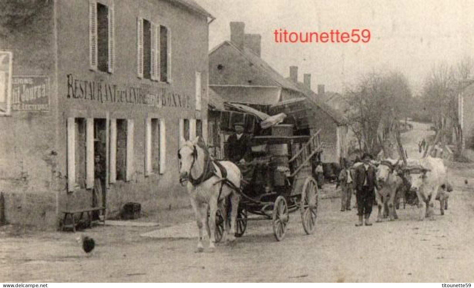 58- TAMNAY -ROUTE De La GARE - "RESTAURANT Du CENTRE"-ATTELAGES- Animation-ECRITE-TIMBREE- - Tannay