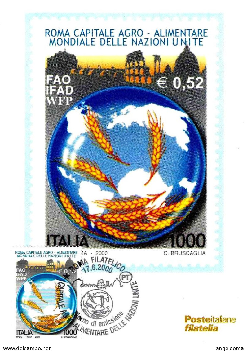 ITALIA ITALY - 2000 ROMA Capitale Agro-alimentare Delle Nazioni Unite Ann. Fdc Su Cartolina PT - 28 - Alimentation