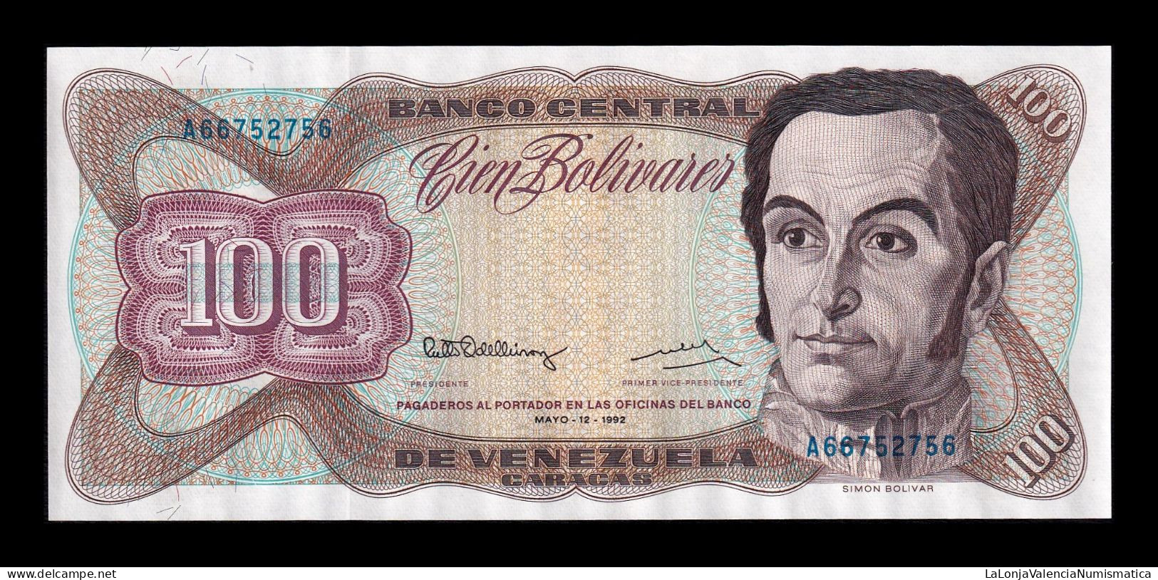 Venezuela 100 Bolívares Simón Bolívar 1992 Pick 66d Sc Unc - Venezuela