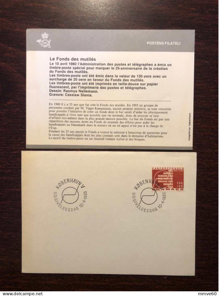 DENMARK FDC COVER 1980 YEAR DISABLED PEOPLE HEALTH MEDICINE STAMPS - FDC
