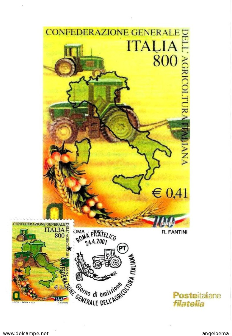 ITALIA ITALY - 2000 ROMA Confederazione Generale Agricoltura Italiana (spiga, Trattore) Annullo Fdc Su Cartolina PT - 5b - Alimentation